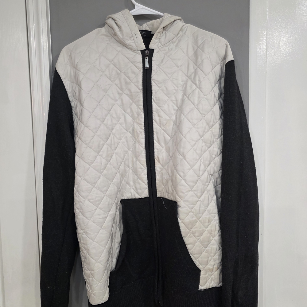 Quilted White and Black Hoodie